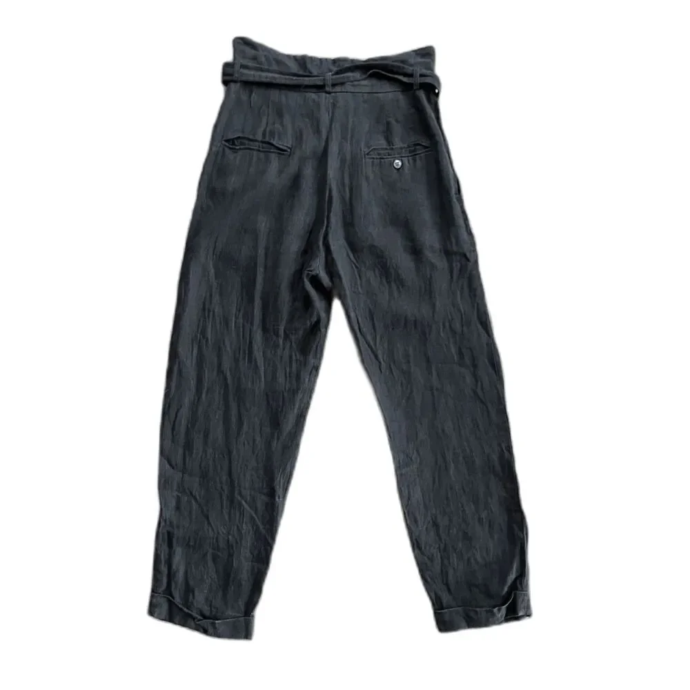 REFORMATION Black Linen Wide Leg Waist Tie Pants Trousers  Women's Size 6